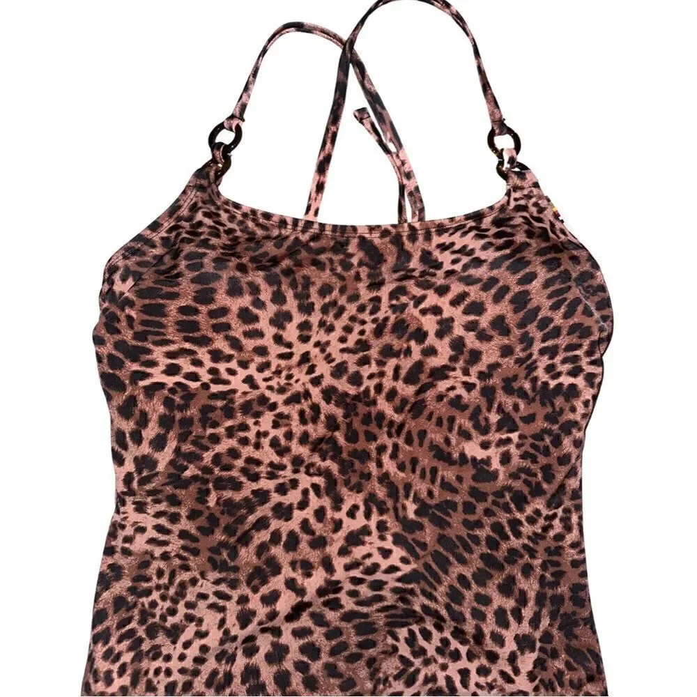 NWTs Time and Tru Leopard Double Ring Strap One Piece Swimsuit Size Large